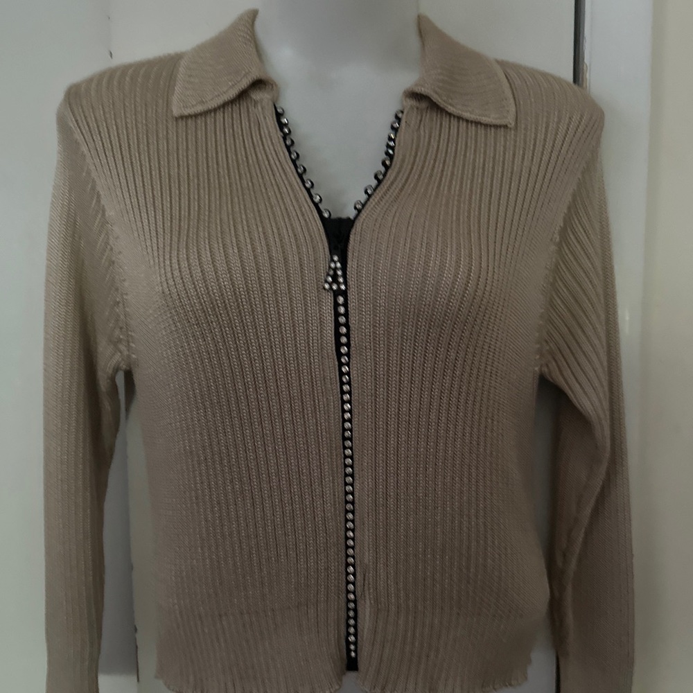 FIA italia hand loomed rhinestones zipper cardigan XL